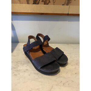 L'Amour Des Pieds Sandals Womens Size 8 Blue Leather Slingback Wedge Comfort